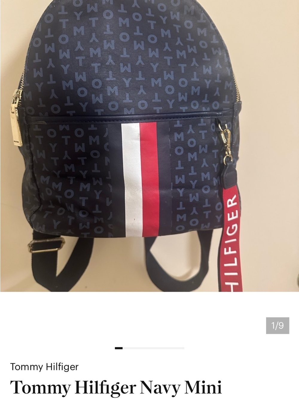 Tommy Hilfiger Navy Mini Backpack with Red & White Center Stripe
